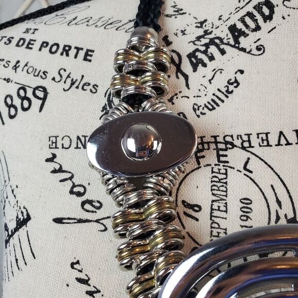 Chunky Metal Disc Link Necklace Silver Black - Picture 3 of 10